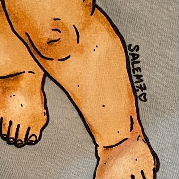 Salem7 Baby Blue Long Sleeve Graphic Masked Cupid T-shirt size Medium - Picture 7 of 8